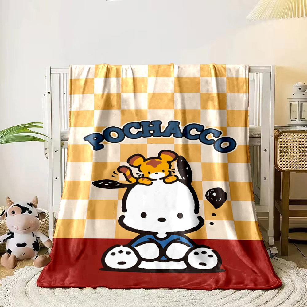 

Yellow and white checkered background with a cartoon dog and small creature. for all seasons blanket lunch break throw gift 80cm x 120cm