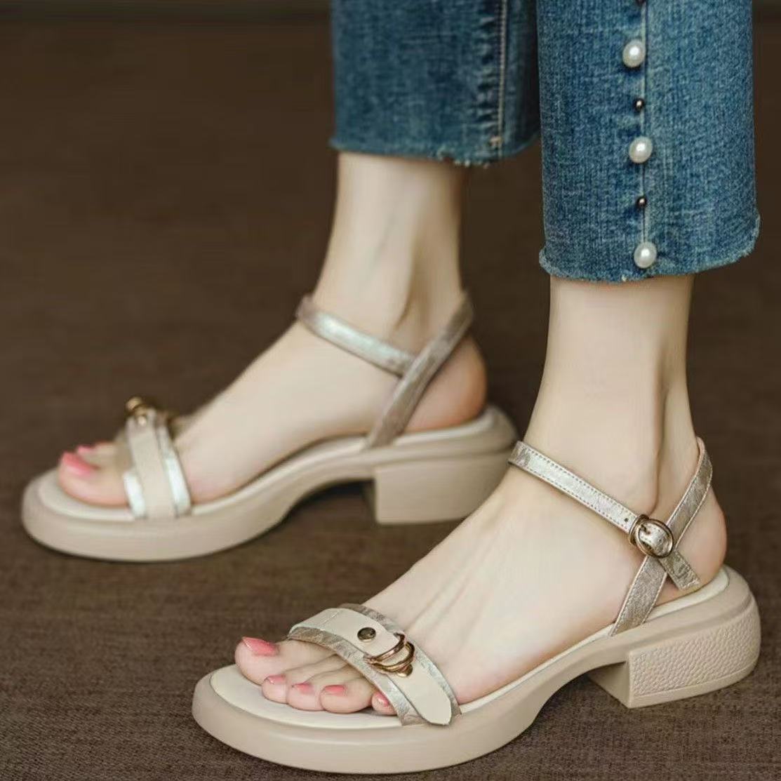 

Retro square head word with open-toed sandals women s new summer platform sandals daily casual women s shoes 35