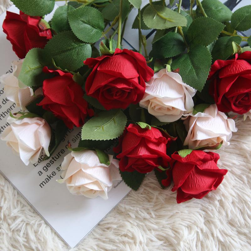 10pcs Simulation Flowers Velvet Pearl Roses Chinese Valentine's Day Gift Fake Flower Artificial Red Rose Wedding Decoration