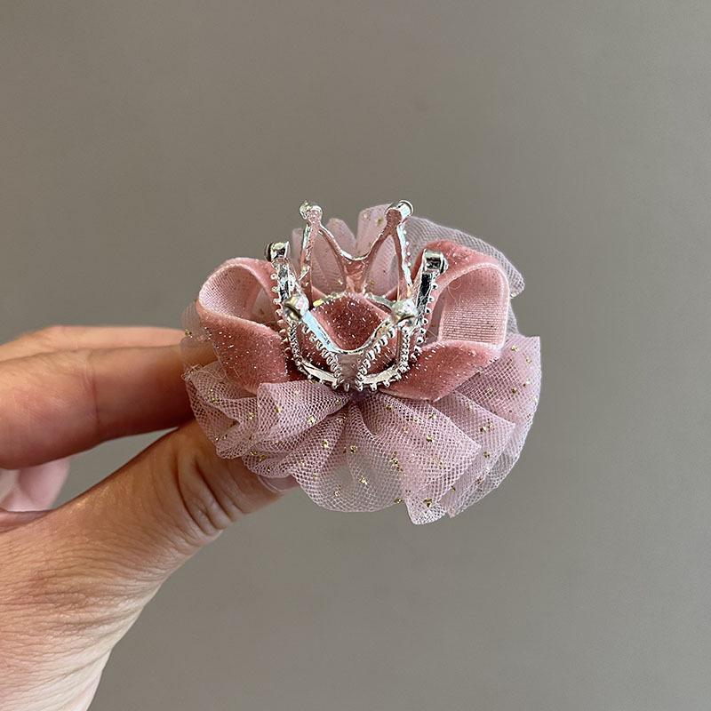 Barnens Prinsessnät Blomma Krona Hårklämmor – Söta 3D Hårnålar för Flickor