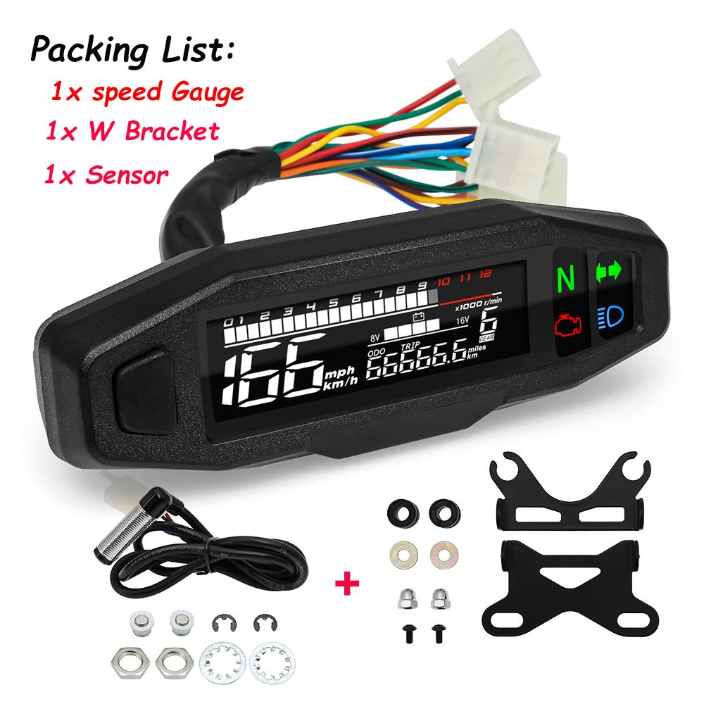 199km/h Motorcycle Tachometer LCD Meter Universal Digital Speedometer Total Mileage Odometer W Bracket Backlights Motor Access