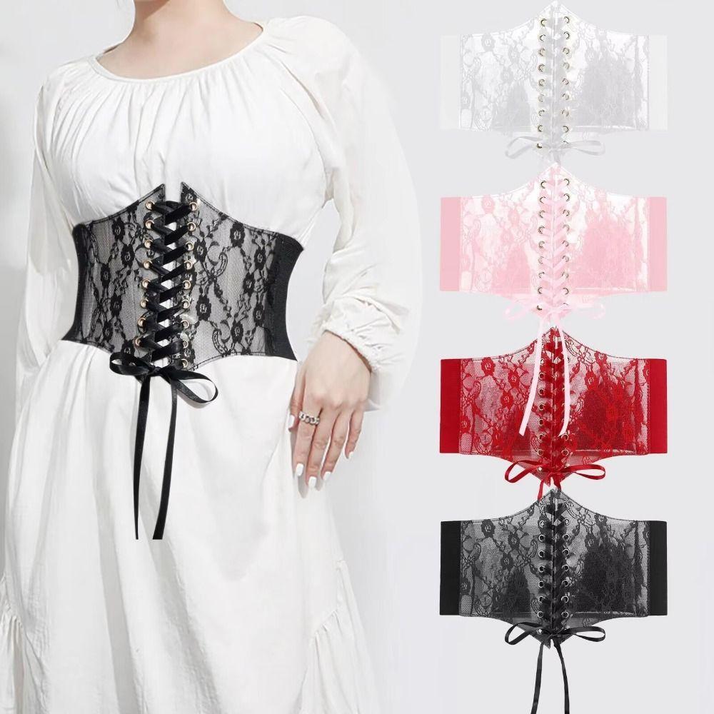 Retro Lace Waist Belt High Elasticity Slimming Body Women's Wide Belts External Wear Lace-up Corset Belt