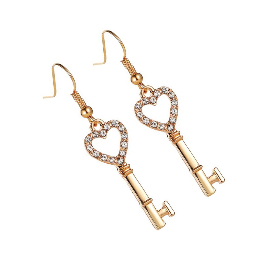 Hohle Hängeohrringe für Damen Mädchen Hängende Herz Schlüssel Ohrhänger Party Schmuck Geschenk Herz