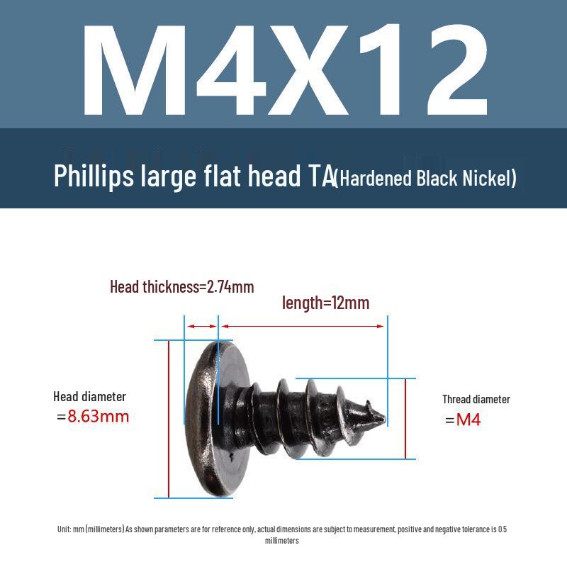 Yigu Black Nickel Hardened Phillips Flat Head Self-Tapping Screws M3-M5, Carbon Steel, Coarse Thread, Pointed Tail