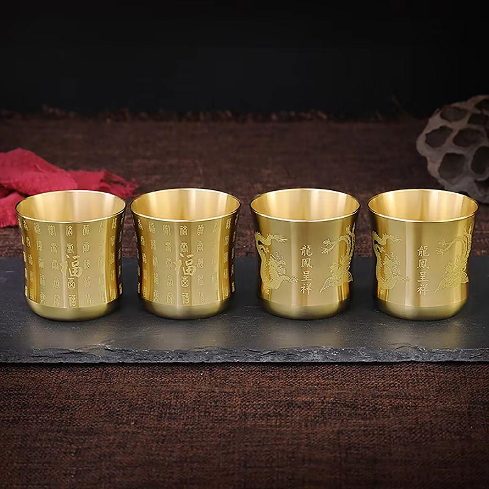 1Pcs Auspicious Brass Tea Cup 6cm Baifu Cup Durable Tea Mug Cornucopia  Desktop Ornament