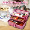 Fresh Glitter Pink & Craft Tool Storage Box,3-Layer Stackable Carry Tackle Box Sewing Box Organizer For Art
