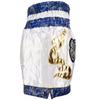 Brighttrust Muay Thai Kickboxing Trunks for Competition and Suitable for and Kids Size K-1 Training, Amateurs, Men, Women, (White & Blue, M)