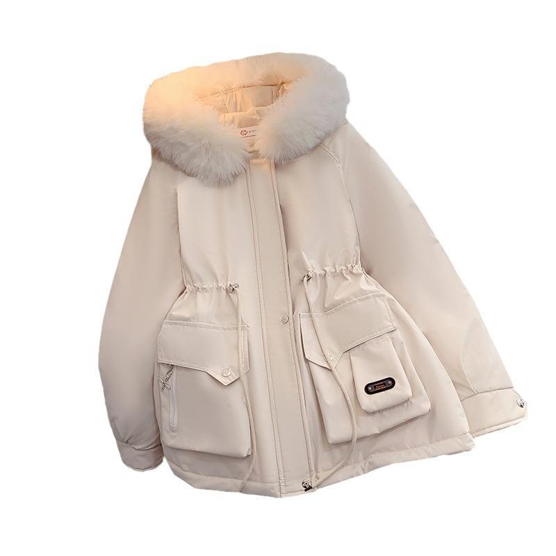 Winter New Thickened Pie To Overcome Women's Waist and Thin Hooded Big Fur Collar Warm Cotton-padded Jacket Tide