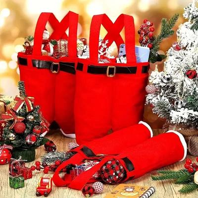 Christmas Gift Bags Festive Santa Claus Reusable Cute Candy Treat Tote Bags Holiday Wine Bottle Packaging Party Favor Supplies