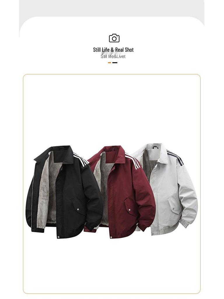 New Winter Arrival: Lapel Plus Velvet Cotton Jacket - Warm, Thick, Retro, Trendy, Loose Three Stripes Casual Workwear