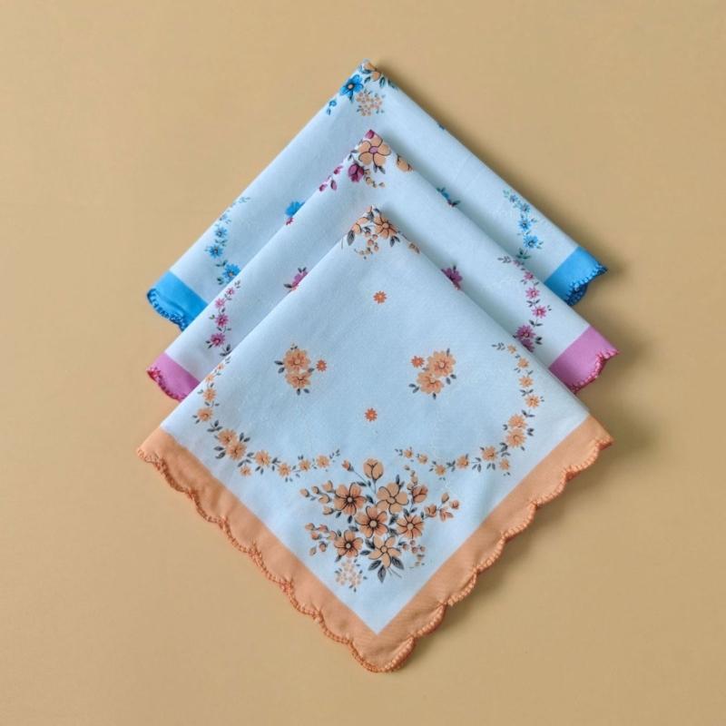 Flower Handkerchief Set, 18Pcs Soft Cotton Cloths with Scalloped Trim for Personal Wiping, Table Settings, and Small-Item