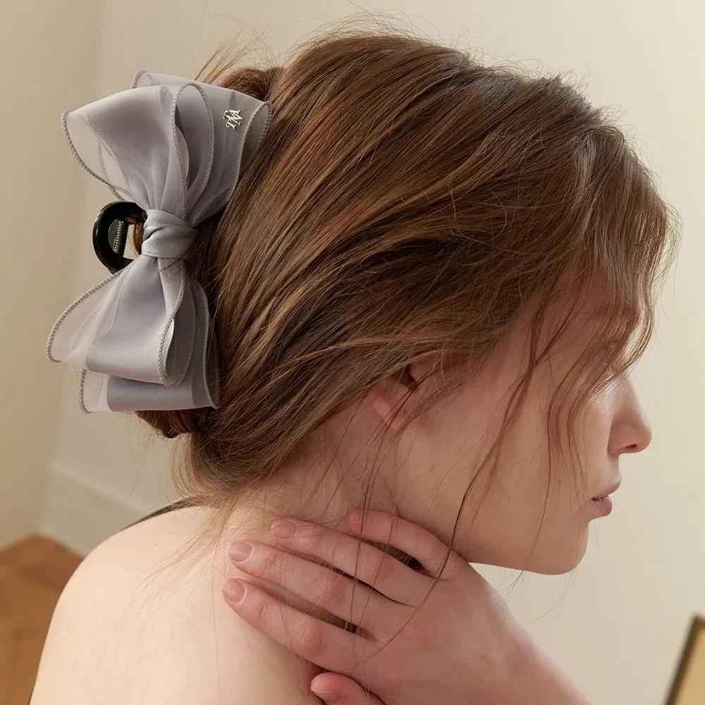 Chiffon Double Ribbon Hair Crow Clip HB2251 BLACK