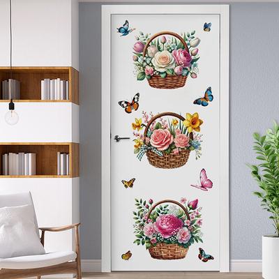 Pegatina de Pared con Cesta de Flores 3D, Calcomanía de Flores Artificiales para Salpicadero de Azulejos de Cocina, Decoración de Pared para Comedor, Vinilo Impermeable Despegar y Pegar