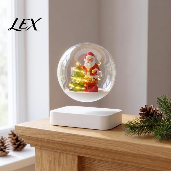 Winter Wonderland Table Ornament Magnetic Levitating Santa Claus Tree with LED Light, Lighted Rotating Floating Unique Seasonal Display Christmas