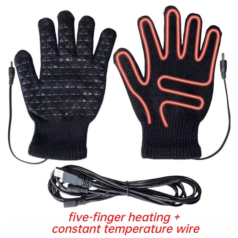 USB Electric Heating Gloves Anti Slip Five Finger Back Hand Warm Thickened Charging Constant Temperature for Outdoor Cycling