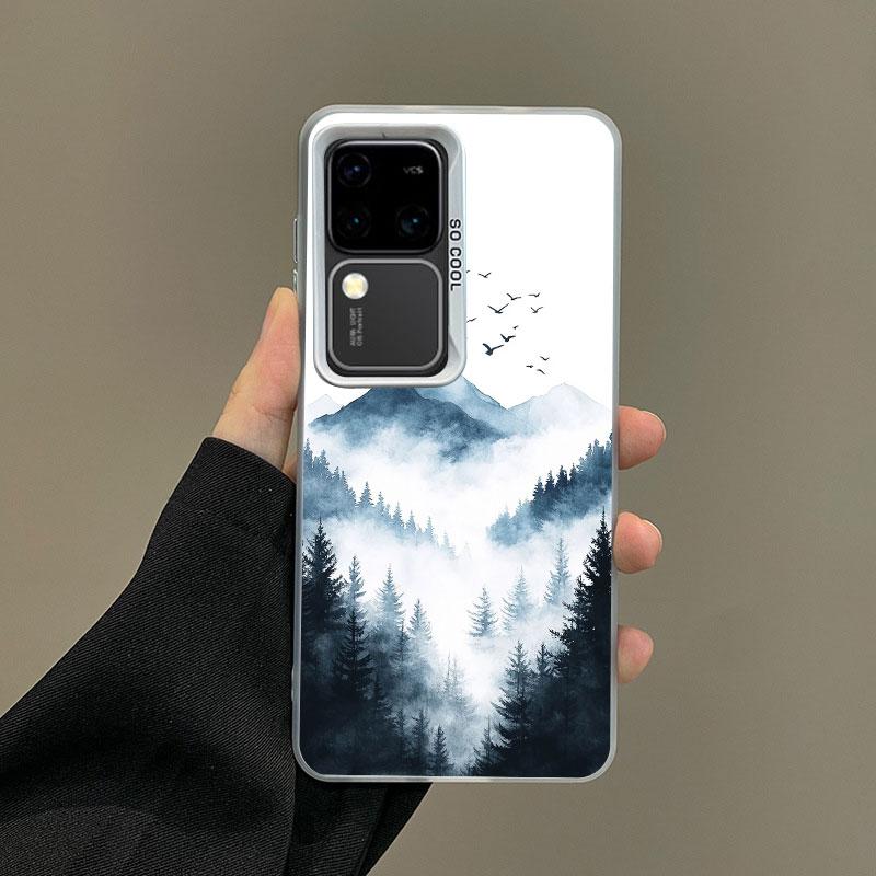 For Samsung Galaxy S24 S23 Ultra Plus FE S25 S22 Ultra Plus S21 FE Laser Phone Case Mountain Mist Nature Shockproof Back Covers
