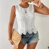 Women Crochet Lace Tank Top Sleeveless Round Neck Hollow Out Summer Boho Beach Top Solid Color Casual Cami