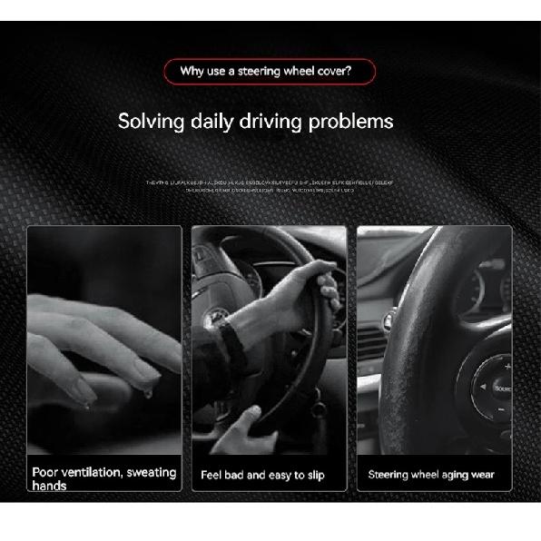 Leather Cover for All Seasons Auto Steering Wheel Cover Ultra-Thin Non-Slip Round Breathable Car Steering Wheel Protector