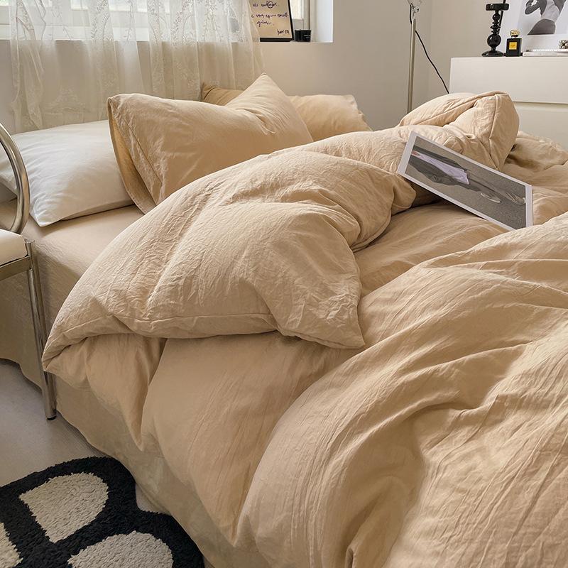 Solid Color Pure Cotton 4-Pcs Set Class A Maternal Infant Grade Naked Sleeping Sheets Quilt Cover Washed Cotton Bedding 3-Pcs Set
