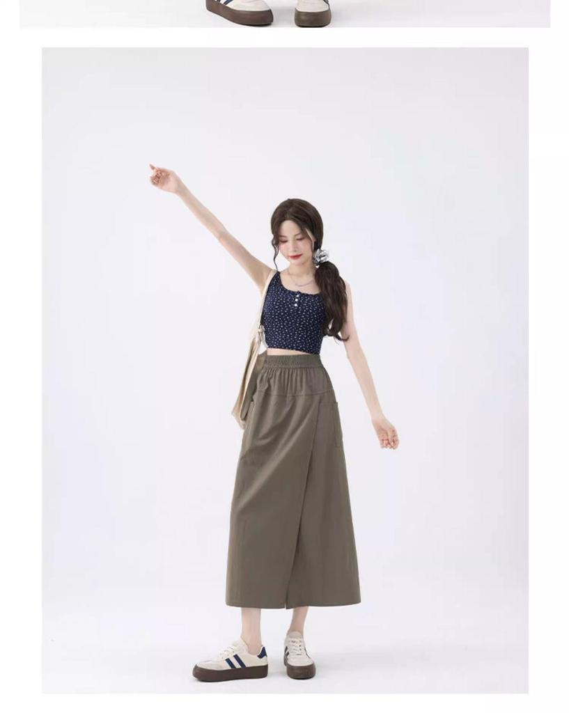 Gray Yamamoto Slimming A-line Culottes: High-Waist, Petite Fit, Wide-Leg Midi Skirt for Summer 2025