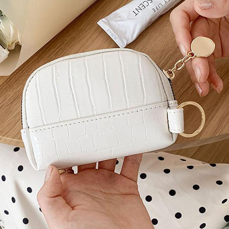 Shell Small Wallet Pu Leather Coin Purse Simple Card Holder Korean Solid Color Zipper Key Case Mini Handbag