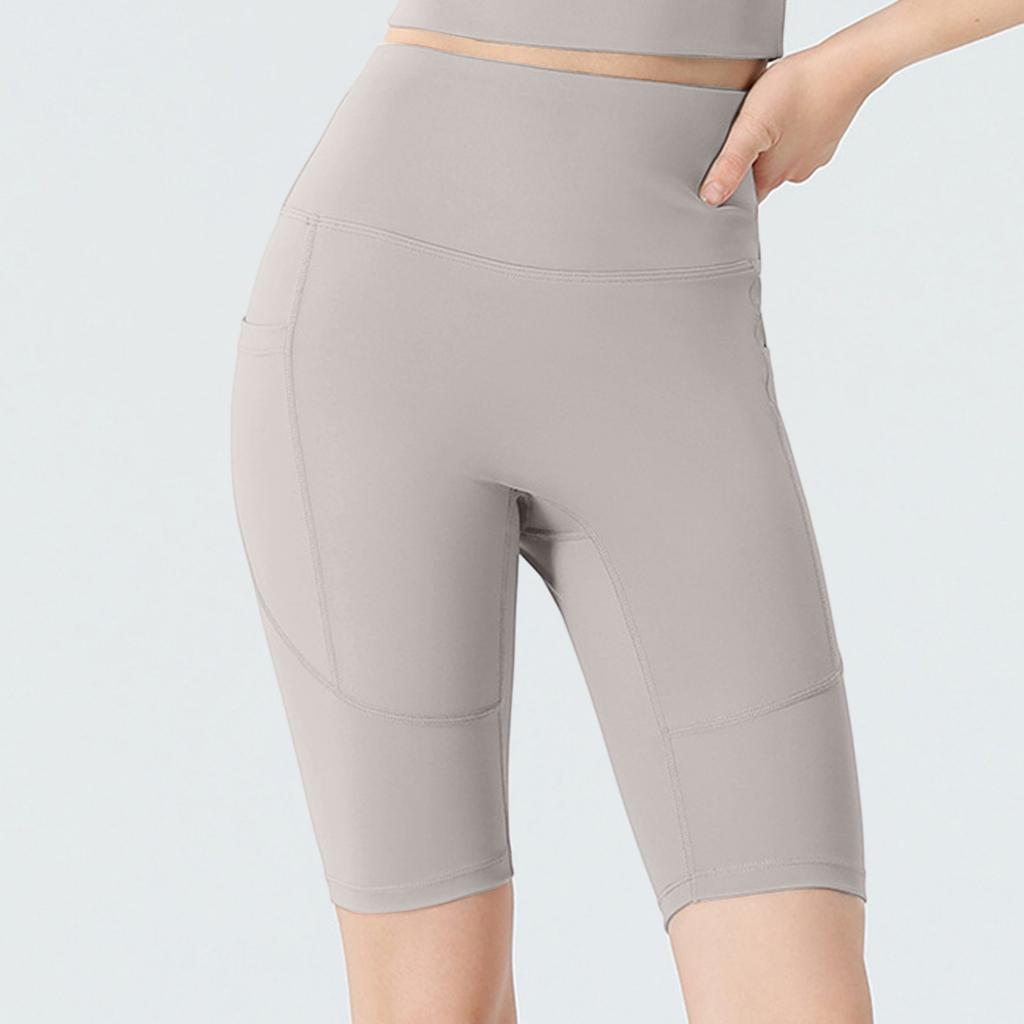High Waist Running Shorts for Women Quick Dry Sports Biker Shorts with Hidden Pockets Compression Fit Five Inch Inseam Gym Yoga Tights