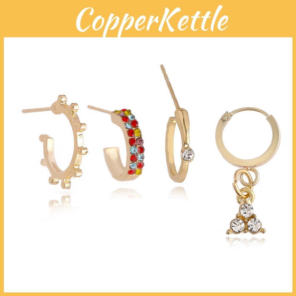 Rhinestone Stylish Geometric Earrings Set Alloy Four Piece Chic Jewelry Set