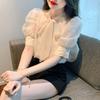 Women's Short Sleeve Blouse Bow Tie Neck Chiffon Top Elegant Commuter Shirt For Summer