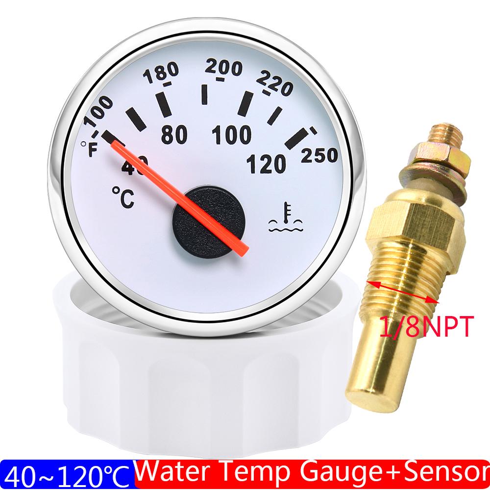 ZMFJH Red Backlight 40-120℃,100-250℉ 2 52MM Water Temperature Gauge with Sensor 10.2MM for All Car Marine Boat Yacht 12V24VDC WS