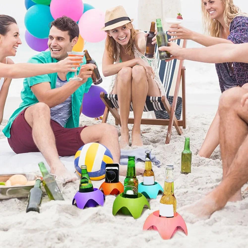 Drink Beach Cup Holder Sand Coasters Beach Vacation Essentials Accessories Beach Trip Sand Cup Holders For Women Adults Family