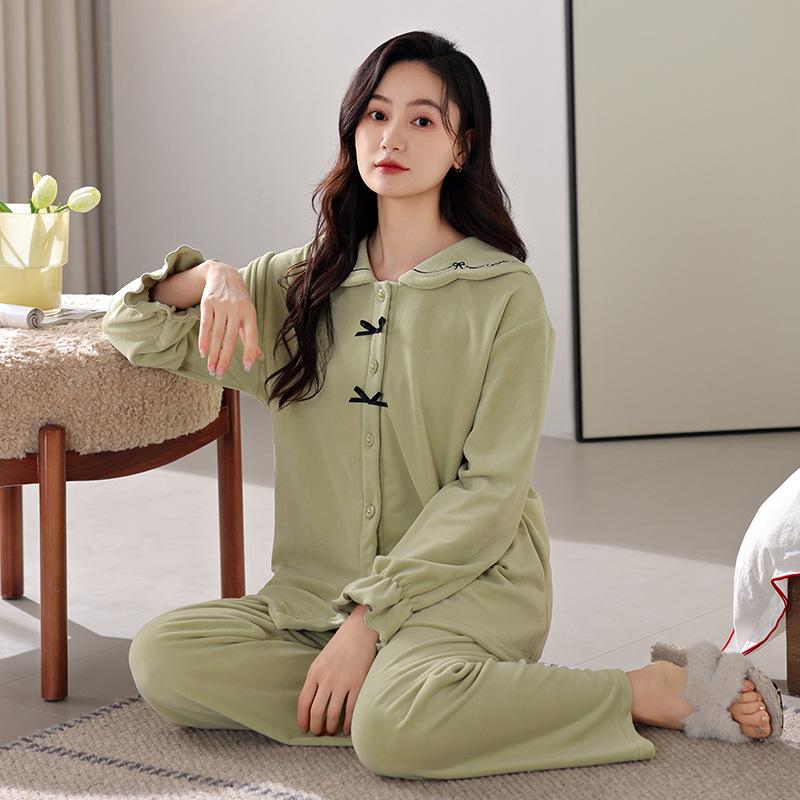 

Coral Fleece Pajamas Autumn And Winter High-End Island Fleece Winter Purple Thin Fleece Loungewear Set 2XL