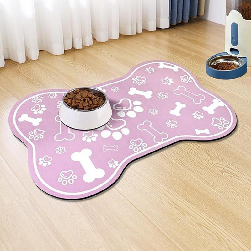 1pc Bone-Shaped Quick-Dry Pet Feeding Mat with Non-Slip Rubber Backing - Stain-Resistant Diatom Mud Dog & Cat Bowl Placemat