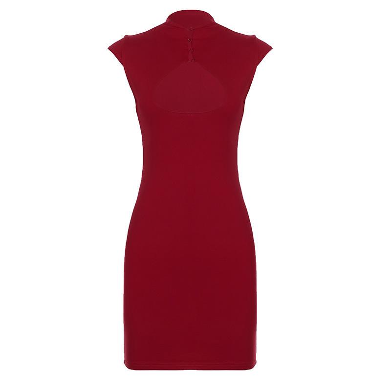 Light and mature style Royal sister sexy hollow design button stand-up collar hip-wrapped short skirt Spice girl temperament slim and thin dress