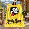 Felix the Cat Custom Name Flannel Blanket Personalized Soft Warm Plush Throw Blanket Customized Gift for Family Friends