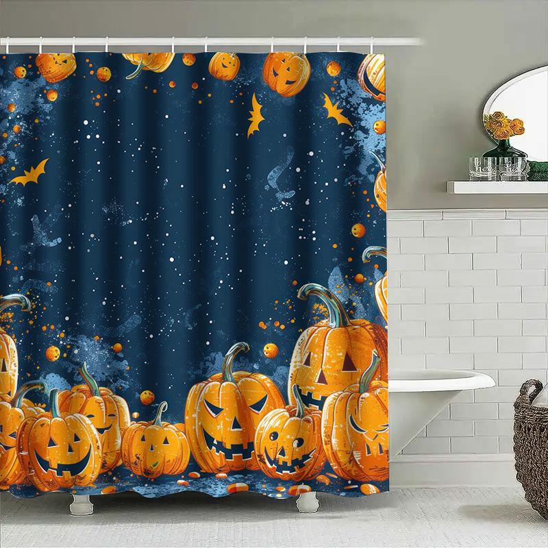 

Tuniu Jack O Lantern Halloween Pumpkin Shower Curtain Dark Blue Star Backdrop Scary Decor W60H190(CM)-1 Pcs