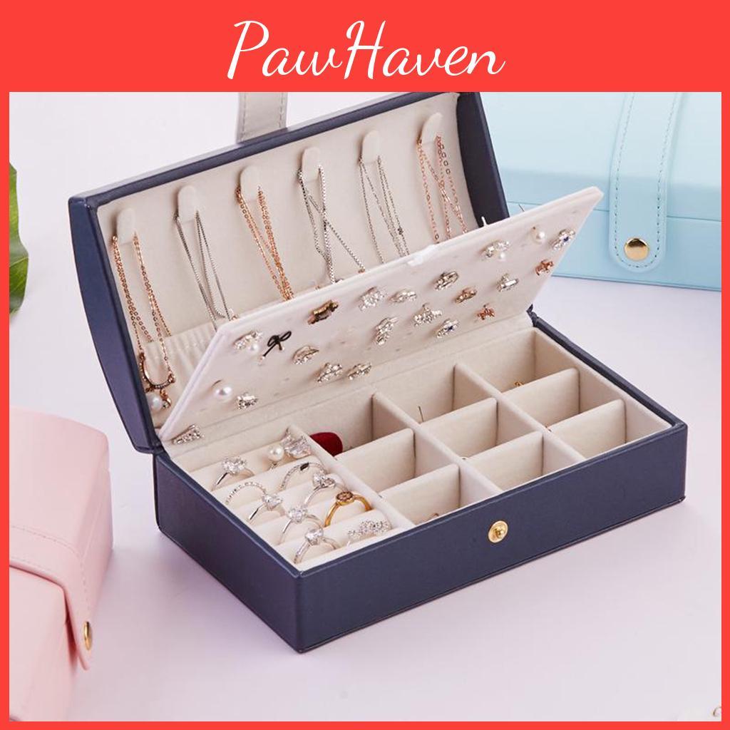 Jewelry Travel Box Organizer For Necklace Ring Ear Studs 2 Layer White