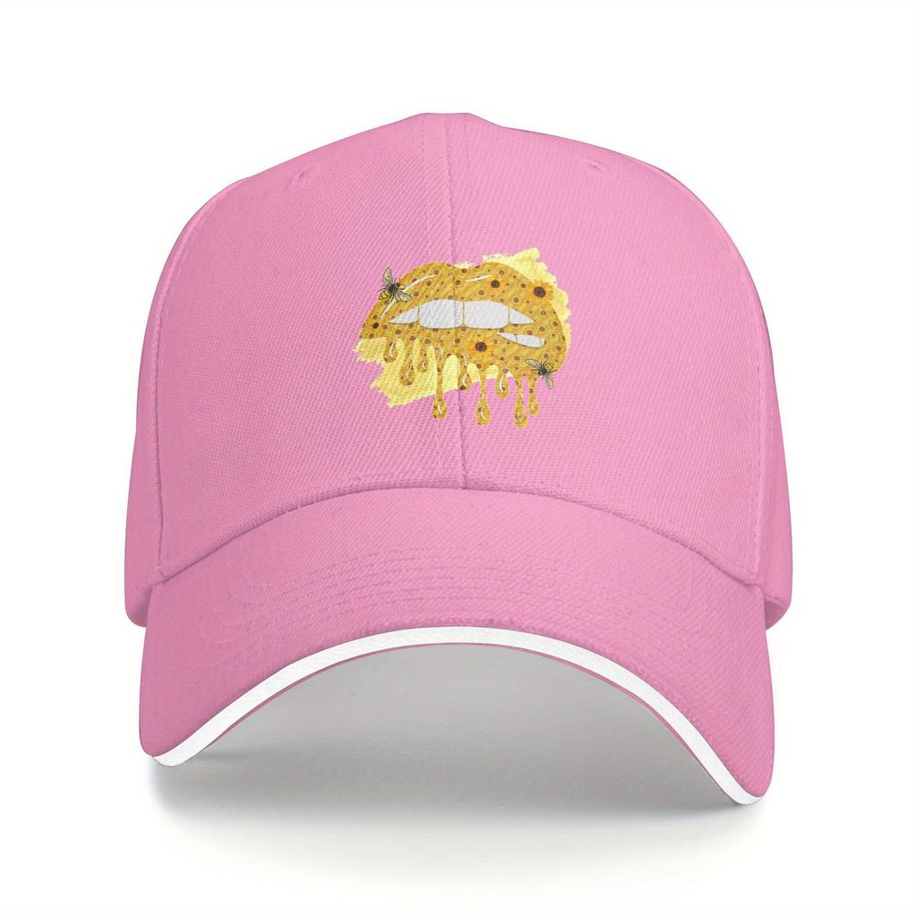 Honey Drip Lips Bee Sunflower Baseball Cap Unisex Polyester Outdoor Adjustable Summer Cap