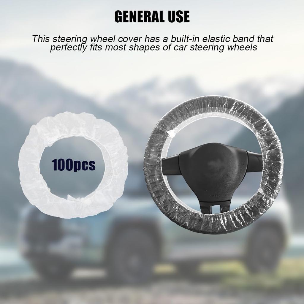 100PCS Disposable Car Steering Wheel Covers, Transparent Vehicle Protector With Elastic Trim, Flexible Clear Steering Wheel Protection Cover,