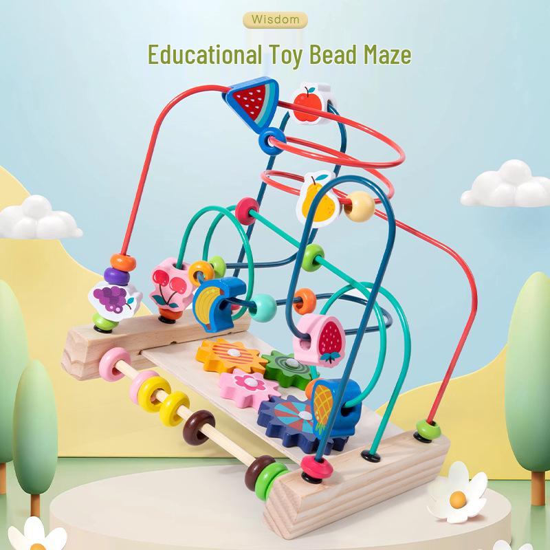 Wooden Animal Bead Maze & Building Blocks Toy for Early Education - Ages 1-3