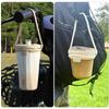 TYESO Drink Cup Holder, Silicone Straw Carrier with Handle for Portable Tumblers (BrownWhiteGray)