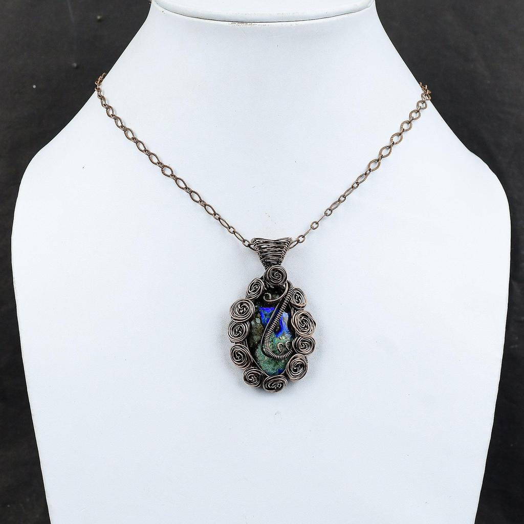 Azurite Malachite Copper Pendant Wire Wrapped Gemstone Pendant Copper Jewelry Handmade Pendant  Wire Wrap Jewelry Wedding Gift Healing Stone