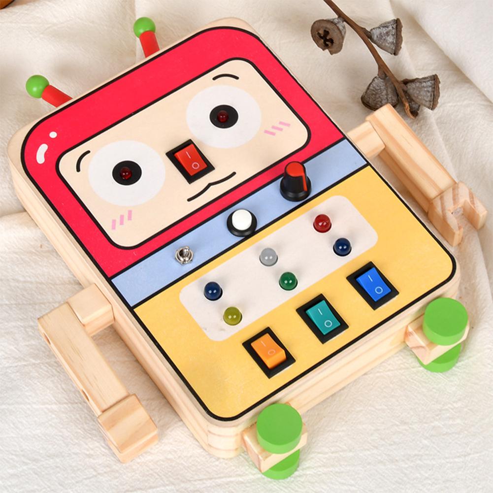 Kids Wooden Busy Board Robot Sensory Board Switch Toy With Remote Control Led Lights Gifts For Boys Girls