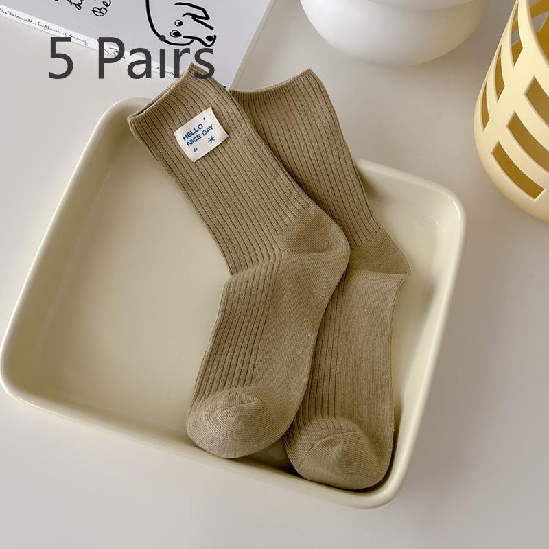 5 Pairs of Female Spring and Autumn Fashion New Vertical Thin Tube Stack Socks