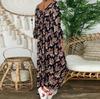 Ladies Plus Size Maxi Dress Long Sleeve V Neck Loose Fit Floral Print