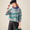 TUHUANG Women's Thickened Pure Wool Letter Jacquard Round Neck Sweater