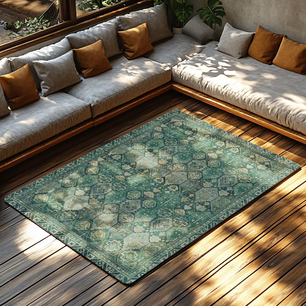 Green Bohemian Area Rug, Floral Pattern Non-Slip Carpet, Cozy Living Room Mat for Natural Home Decor