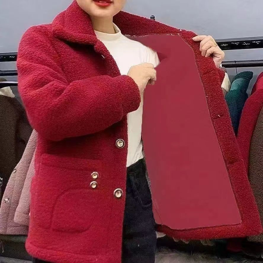 Women's Lapel Long Sleeve Imitation Lamb Wool Coat Women Jacket Coat Elegant Jacket Stylish  Thickened