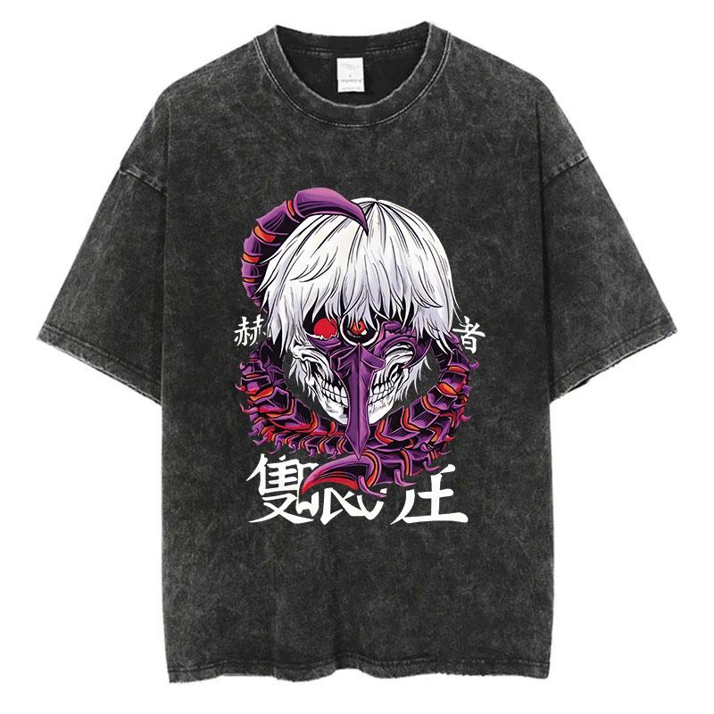 Anime Tokyo Ghoul Magliette Lavate Retro Punk Gotico Cotone Vintage T-Shirt Harajuku Casual Donna Uomo Manica Corta Top Maglietta