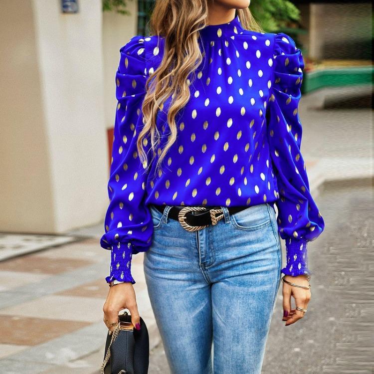 Women Loose Printed Blouses Long Sleeve Round Neck Commuting Autumn Winter