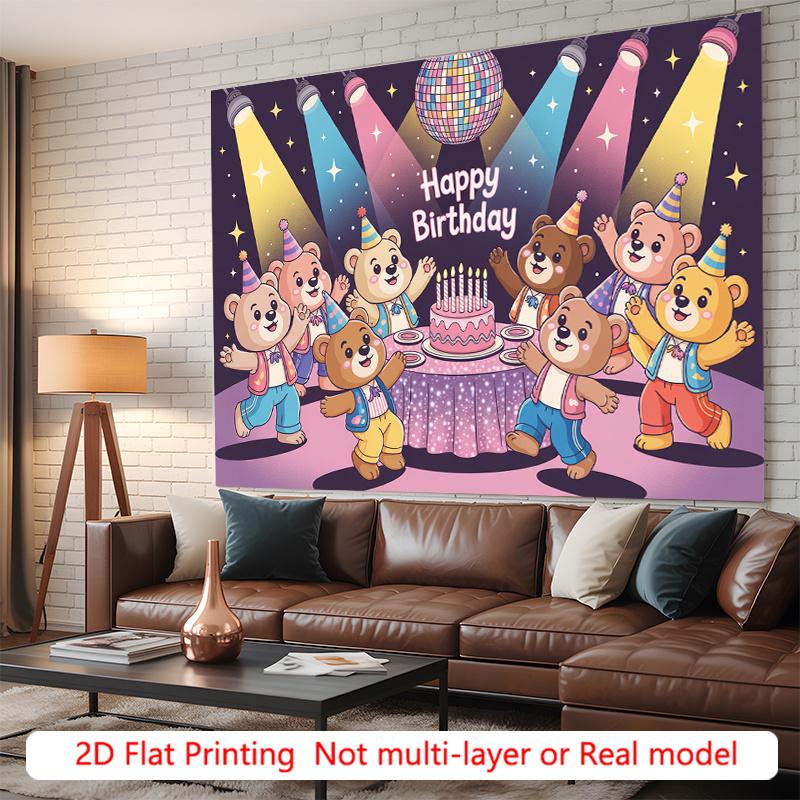 Party Backdrop Cartoon Flat Teddy Cute Spanish Text Hanging Bears Photo Background Decor Birthday Party Decor
